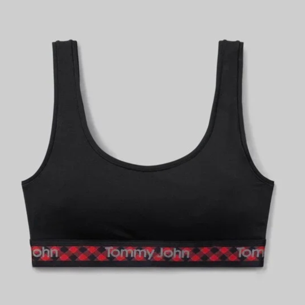 NWT Tommy John Second Skin Scoop Bralette Black Red Buffalo Check XL